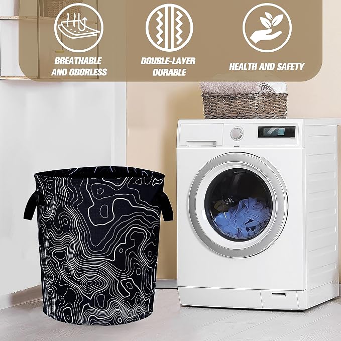 Topographic Map Laundry Basket Topography Pattern Foldable Oxford Cloth Funny Tote Bag Laundry Hamper Clothes Storage Bucket Organizer For Bathroom/Laundry Storage/Bedroom 18.9x16.5 Inch