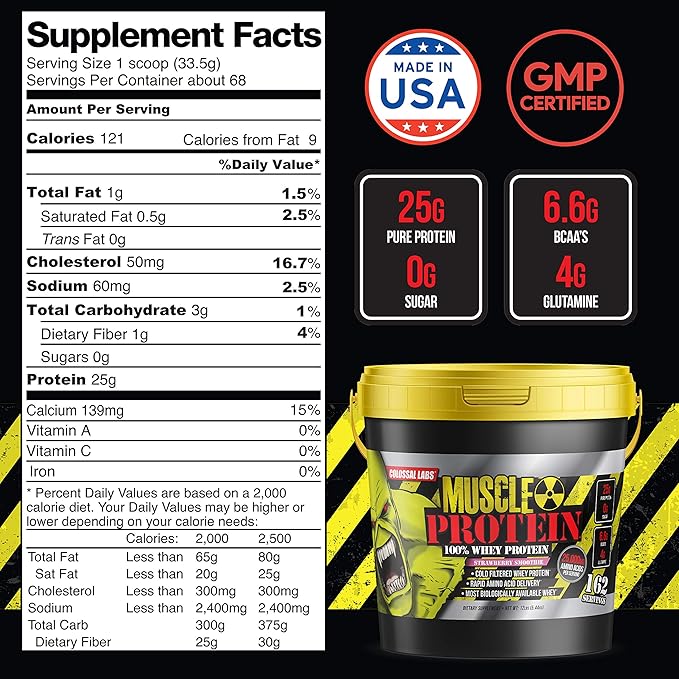 Muscle Protein Whey Powder [12 lbs/Pack of 1]??Cold Filtered, 25g Pure Protein, 6.6g BCAAs (Packaging May Vary) (12LB, Strawberry)