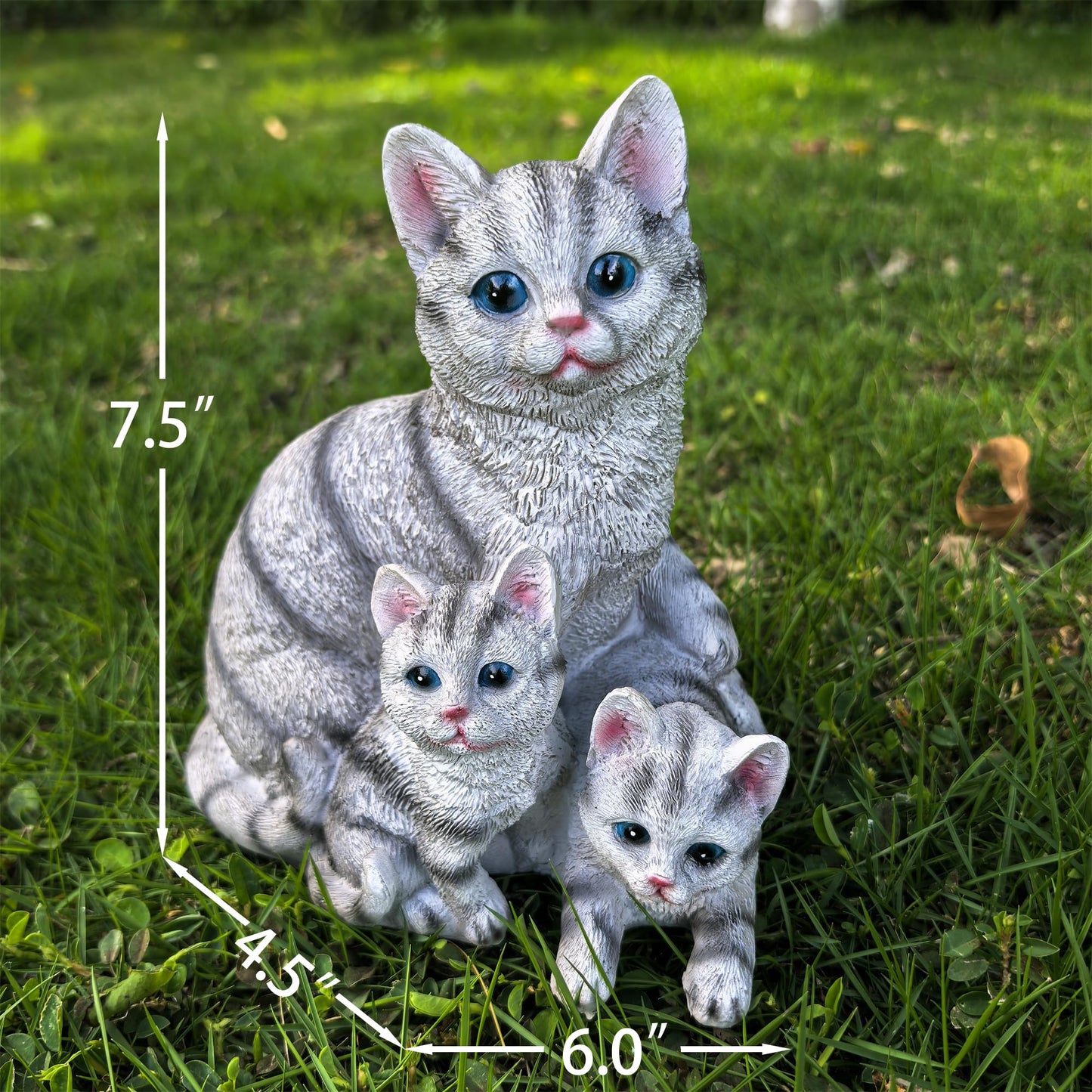 Ahbuohe Mama Cat and Kitten Garden Statue,Outdoor Lawn Decorative Figurine Grey Cat Statue for Patio Yard,Funny Animal Flower Bed Decor Art Sculpture
