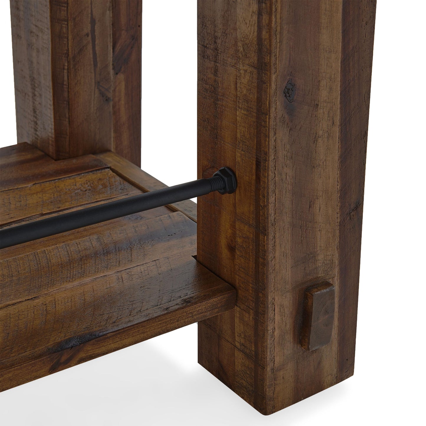 Durango 54-Inch Farmhouse-Industrial Style Wood Console Table with Two Open Shelves, Solid Wood Top, and Natural Grain and Knots – Fits TVs up to 60 Inches in Living Rooms by Alaterre Furniture