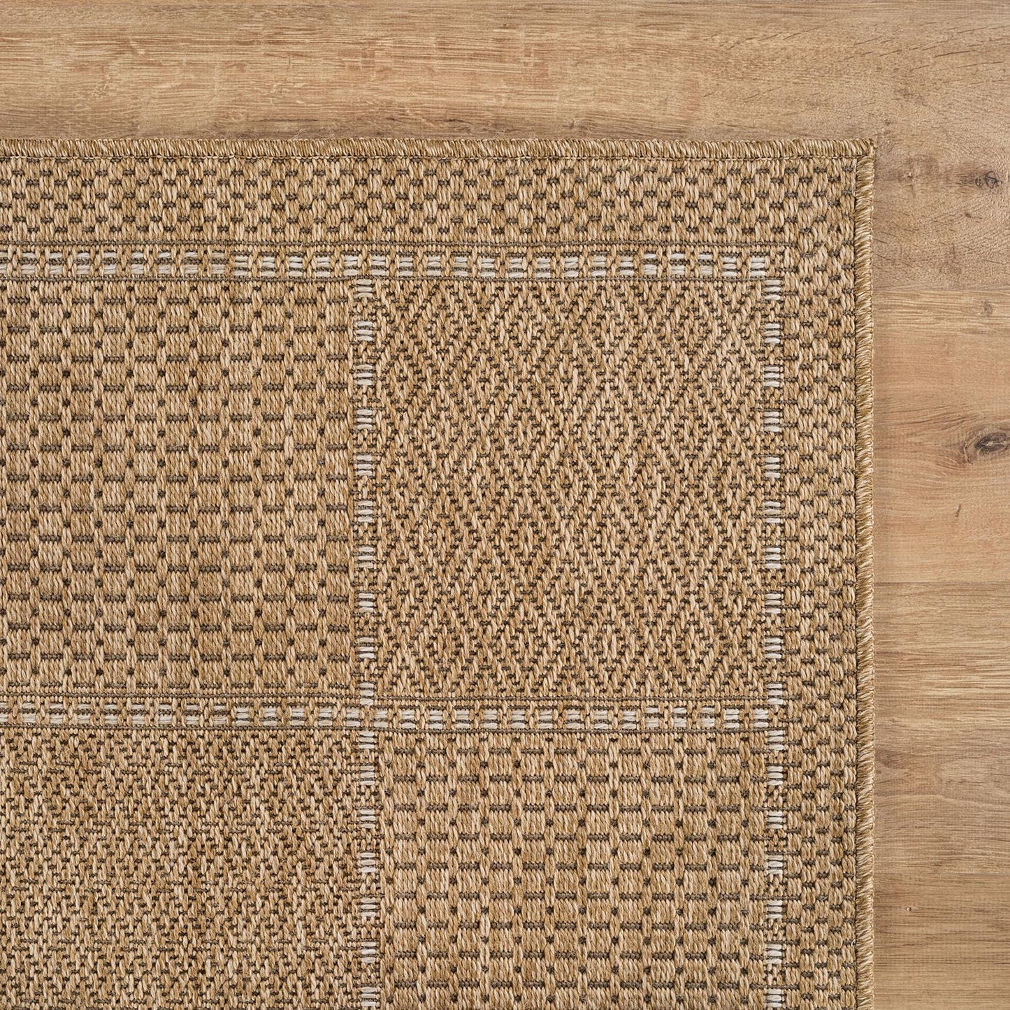 Beverly Rug Easy Jute Checkered Squared Rug 9x12 Washable Large Indoor Outdoor Area Rugs for Living Dining Room Patio Office Stain Resistant Non Shedding Casual Indoor Outside Carpet 9 x 12 Natural