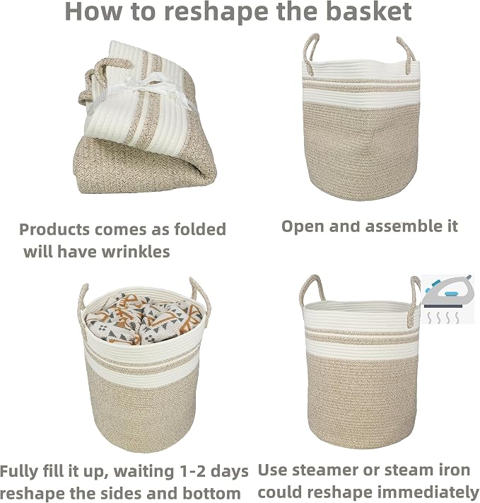 XUANGUO Cotton Rope Laundry Basket Hamper for Clothes Woven Storage Basket for Living Room Bedroom Boho Tall Rope Baskets for Blanket Toys Pillow Towels Baby Nursery Hamper Bin Large brown and white