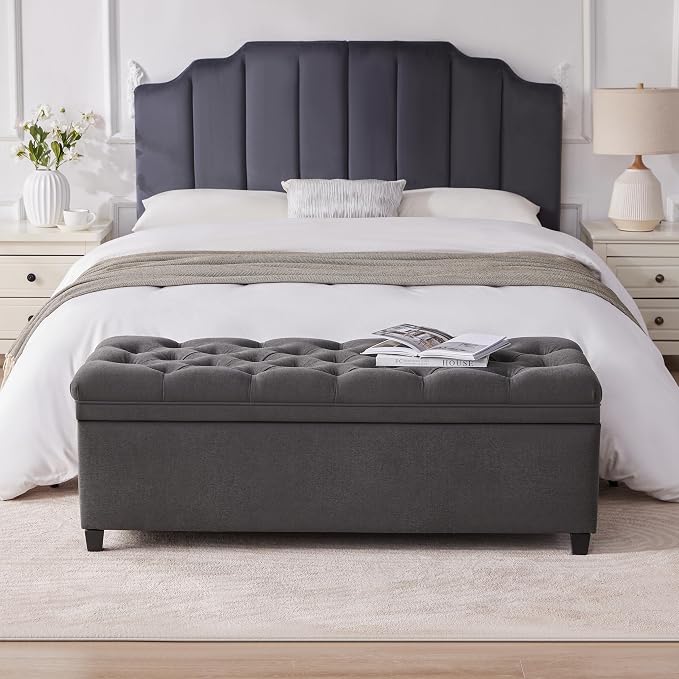 Mangodan 50" Storage Ottoman Bench, Tufted Ottoman with Storage for Living Room, Large End of Bed Ottomans, Modern Entryway Benchs, Window & Bedroom Benches for Foot of Bed (Darkgray)