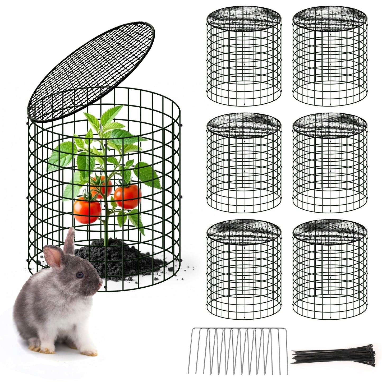 6 Sets of DIY Metal Plant Protectors from Deer, Garden Fencing Animal Barrier Size 11.8 * 12.9 inches, Mesh Plant Cage Chicken Wire Cloche for Plants with Stakes and Nylon Cables