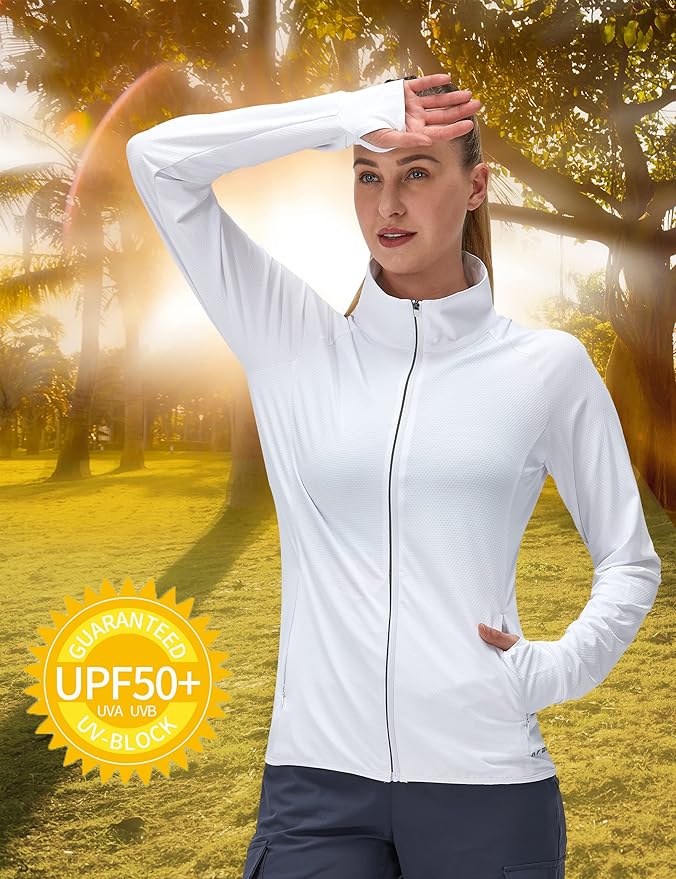 Women's UPF 50+ UV Sun Protection Clothing Long Sleeve Athletic Hiking Shirts Lightweight SPF Zip Up Outdoor Jacket