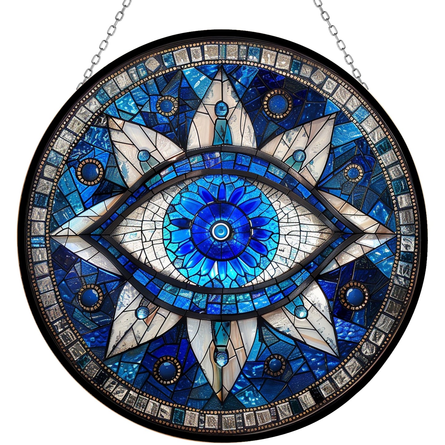 365CUSGIFTS Evil Eye Stained Glass Sun Catcher with Mountain Stained Glass Window Hanging, Suncatchers for Windows Hanging, Lavender Wall Decor, for Women/Friends/Lover
