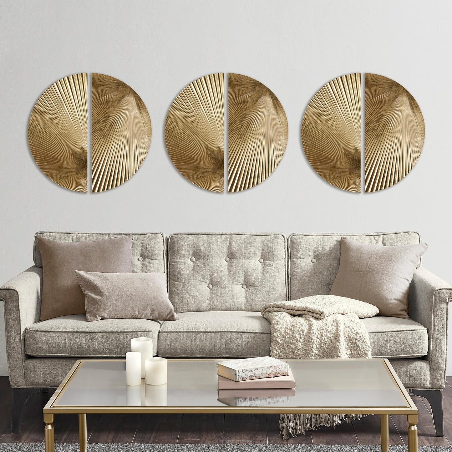 Madison Park Metal Gold Leaf Wall Décor, Modular Half Moon Design, Endless Arrangements, Dimensional Wall Art, Ready To Hang Modern Gold Accent Room Décor, 13.75"W x 27.50"H x 0.50"D Gold 2 Piece