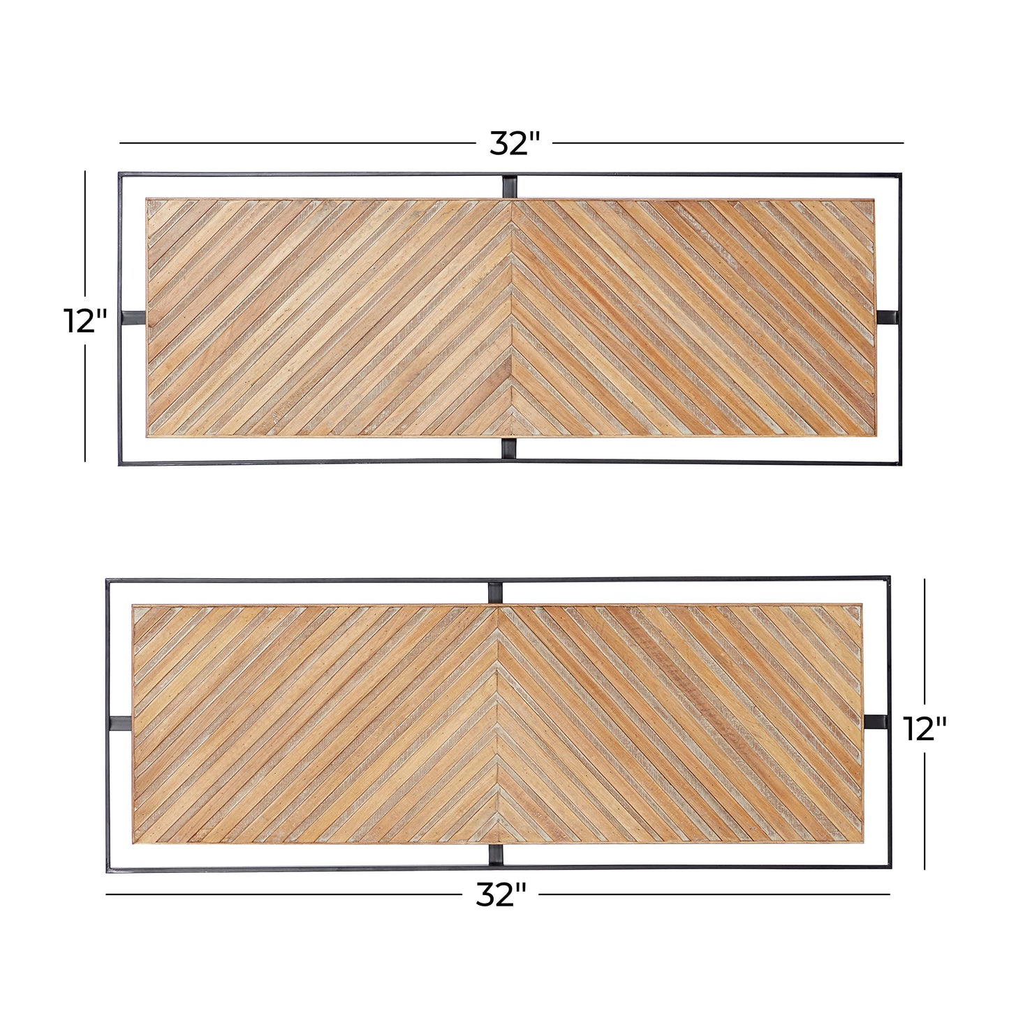 Deco 79 Wooden Geometric Home Wall Decor Linear Carved Wall Sculpture with Black Frame, Set of 2 Wall Art 32"W, 12"H, Brown