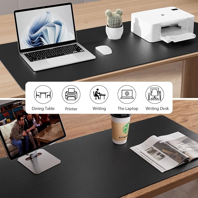 Aothia Faux Leather Desk Mat - Non-Slip PU Leather Desk Blotter, Waterproof Writing Surface, Large Desk Pad for Office & Home (Black, 55" x 17")
