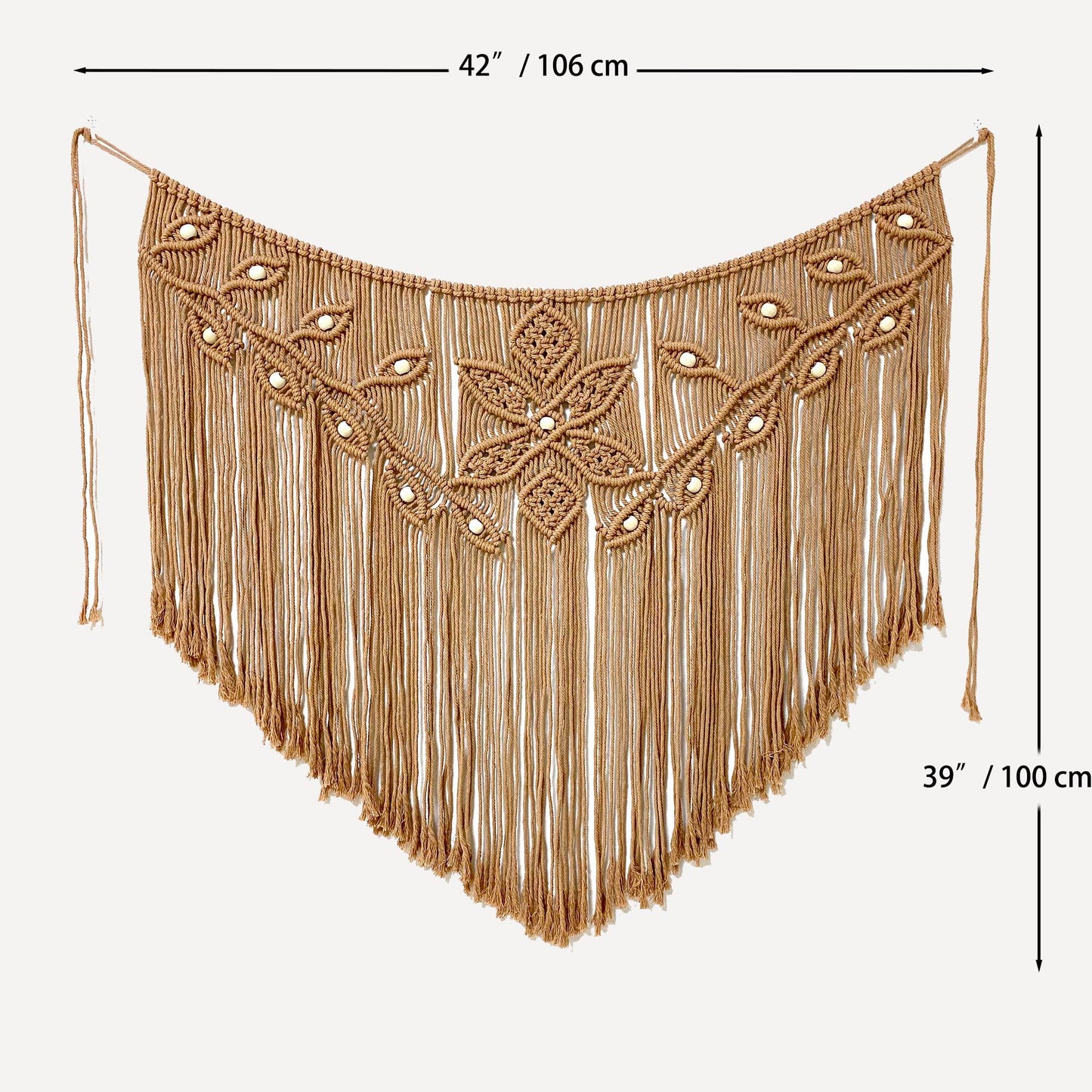 Youngeast Home Decor Leaf Shape Macrame Wall Hanging Woven Tapestry Bedroom Curtain Fringe Garland Banner Living Room Wall Decor Brown 39X31 inches