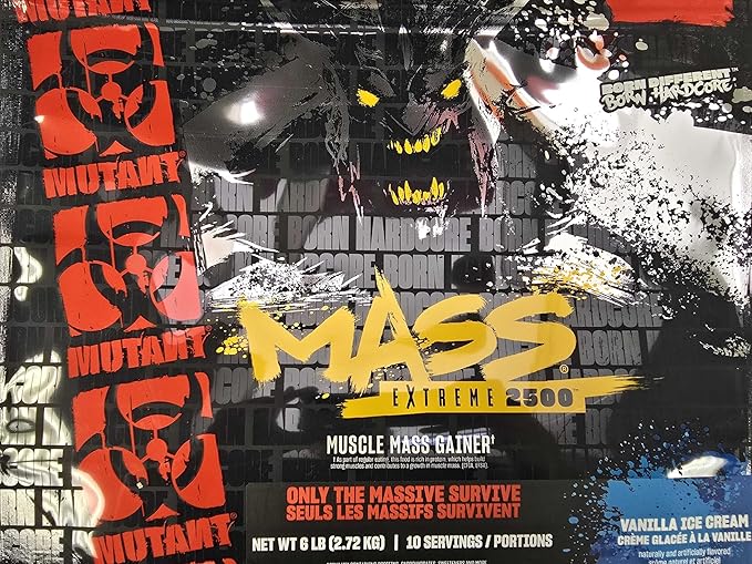 Mutant Mass Extreme Gainer ??Whey Protein Powder ??Build Muscle Size and Strength ??High Density Clean Calories (Vanilla Ice Cream, 6 lbs)