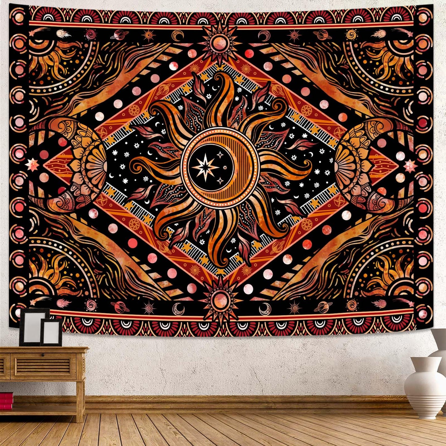 Lunerfex Hippie Sun and Moon Tapestry Bohemian Celestial Tapestries Aesthetic Tapestry for Bedroom and Living Room Decor Sun and Moon 36×48 Inches