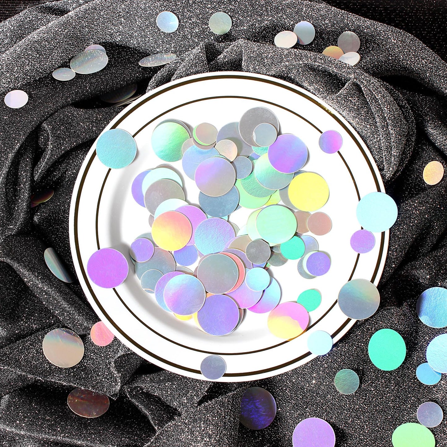 Vofrise 400PC Circle Dots Iridescent Confetti for Birthday Decorations Round Table Scatter for Wedding Baby Shower Bachelorette Bridal Shower Party Supplies