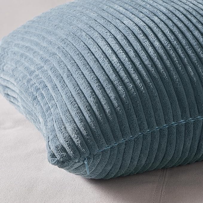Topfinel Decorative Throw Pillow Covers Dark Blue Navy Series,Summer Corduroy Striped Toss Pillows for Couch,Patio,Balcony,Children Bedroom,Modern Fluffy Green Gradient Shams 20x20 Inch Set of 4