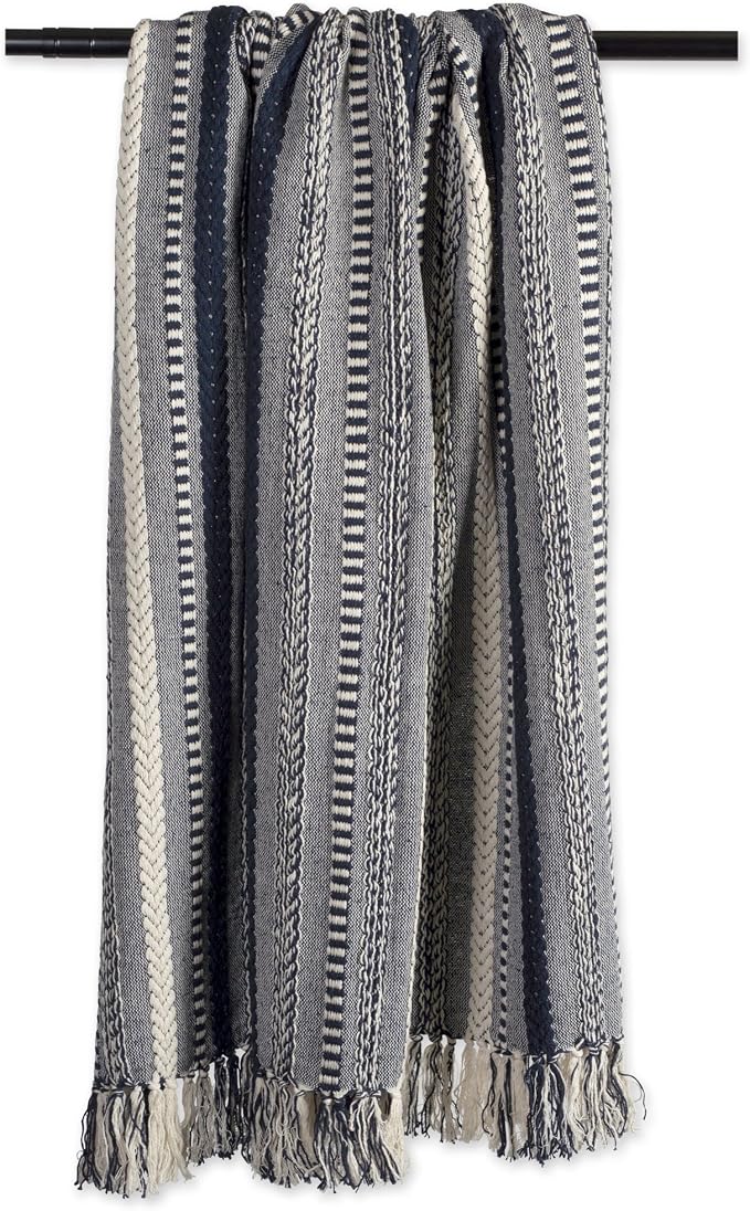 DII Braided Striped Decorative Throw Blanket, 50x60, Navy