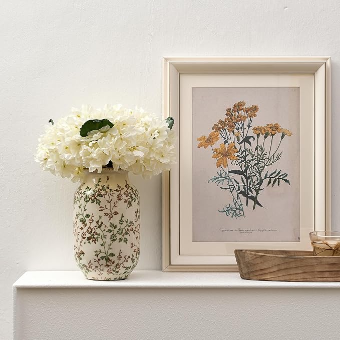 SIDUCAL Ceramic Vintage Pastoral Vase, 8.78 Inch Chinoiserie Floral Vase, Retro Ice Cracked Rustic Farmhouse Vases for Home Decor, Living Room, Bookshelf, Office, Tuscan Decor, Green and Brown Floral