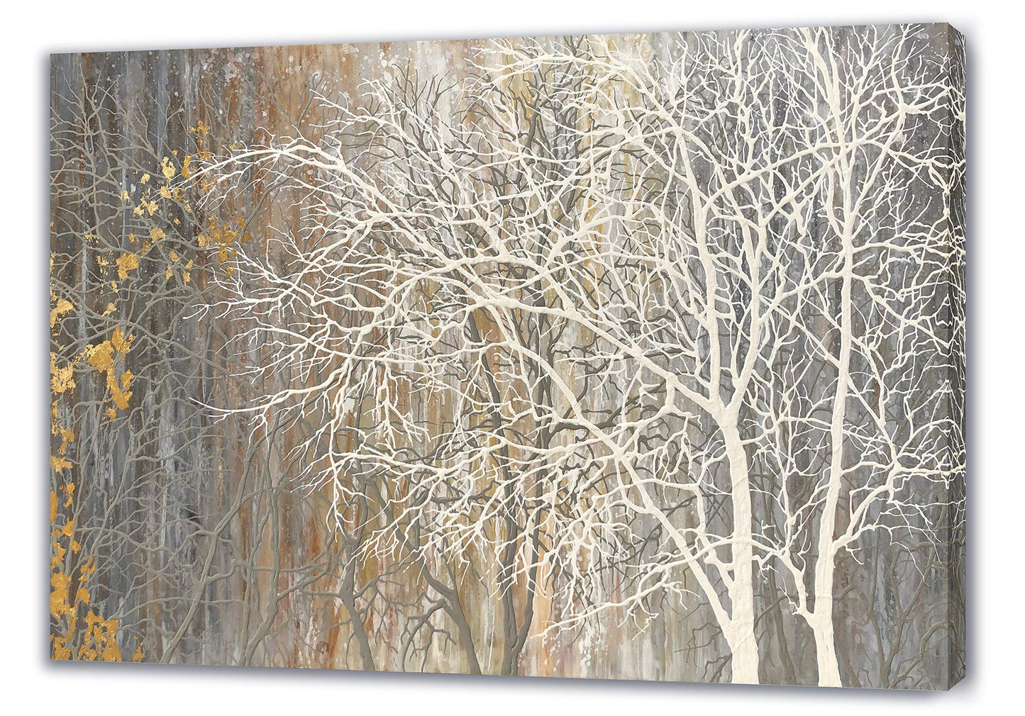 Yihui Arts Canvas Wall Art Hand Painted White Tree Pictures Brown Forest Painting Modern Abstract Landscape Nature Artwork for Bedroom Bathroom Home Office Living Room Decorations