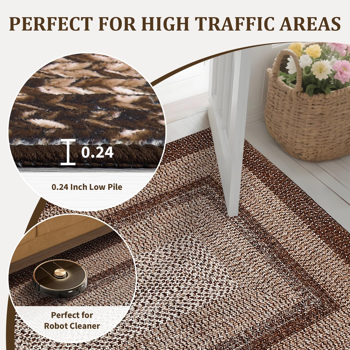 GarveeHome Printed Rug with Braided Pattern on it, Washable 8 x 10 Rug for Living Room Non Slip Soft Bedroom Rugs Low Pile Stain Resistant Carpet for Nursery Dining Room Playroom Classroom