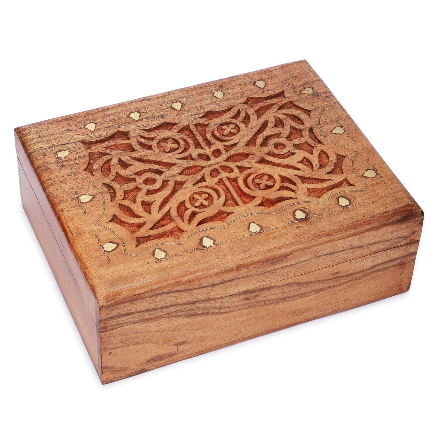 Ajuny Wooden Handcrafted Decorative Jewelry Storage Box Large Celtic Design Multipurpose Treasure Chest Organizer Travel Keepsake Trinket Holder Necklaces Watch Box Gifts 9x7 Inch