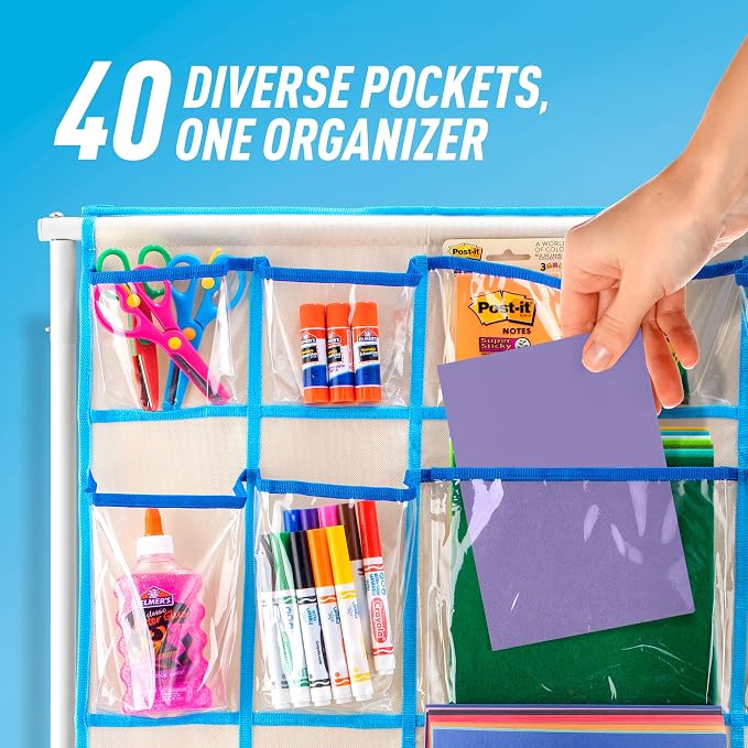 Craft Rolling Cart with Wheels - 40 Pocket Craft Storage Organizer for Kids
