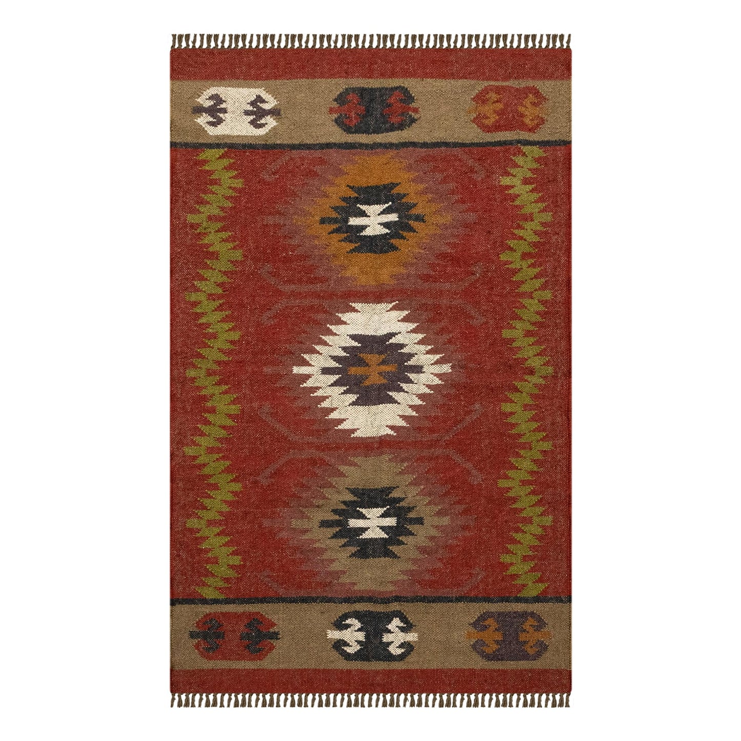 Reversible Kilim Area Rug 3x5 Southwestern Wool Jute Geometric Design Multicolor Hand Woven Rug Thick 0.19" Flatweave Carpet Indoor Outdoor Rugs for Bedroom Enterway Kitchen