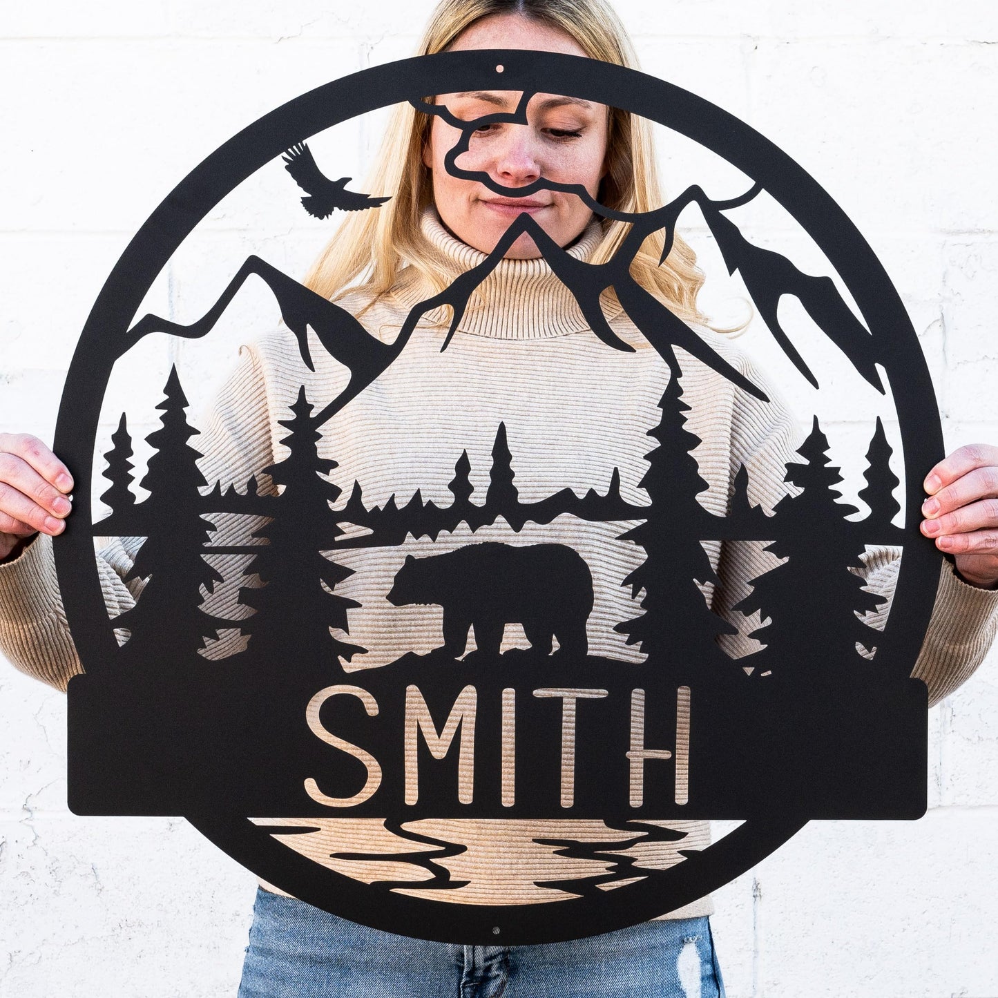 Outdoor Bear Personalized Metal Sign | Cabin Decor | Door Monogram | Rustic Decor | Custom Name Sign