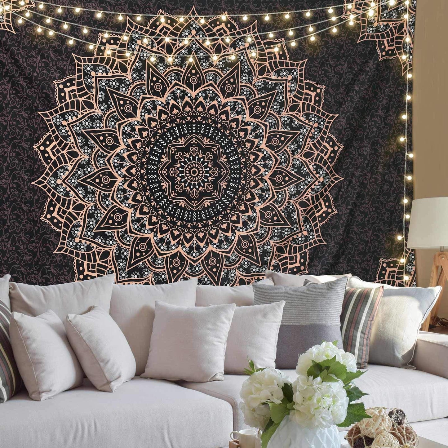Edeesky Black Mandala Tapestry Wall Hanging Psychedelic Wall Tapestry Aesthetic Indian Hippie Decor Bohemian Art Boho Home Decoration for Bedroom,Living Room,Dorm