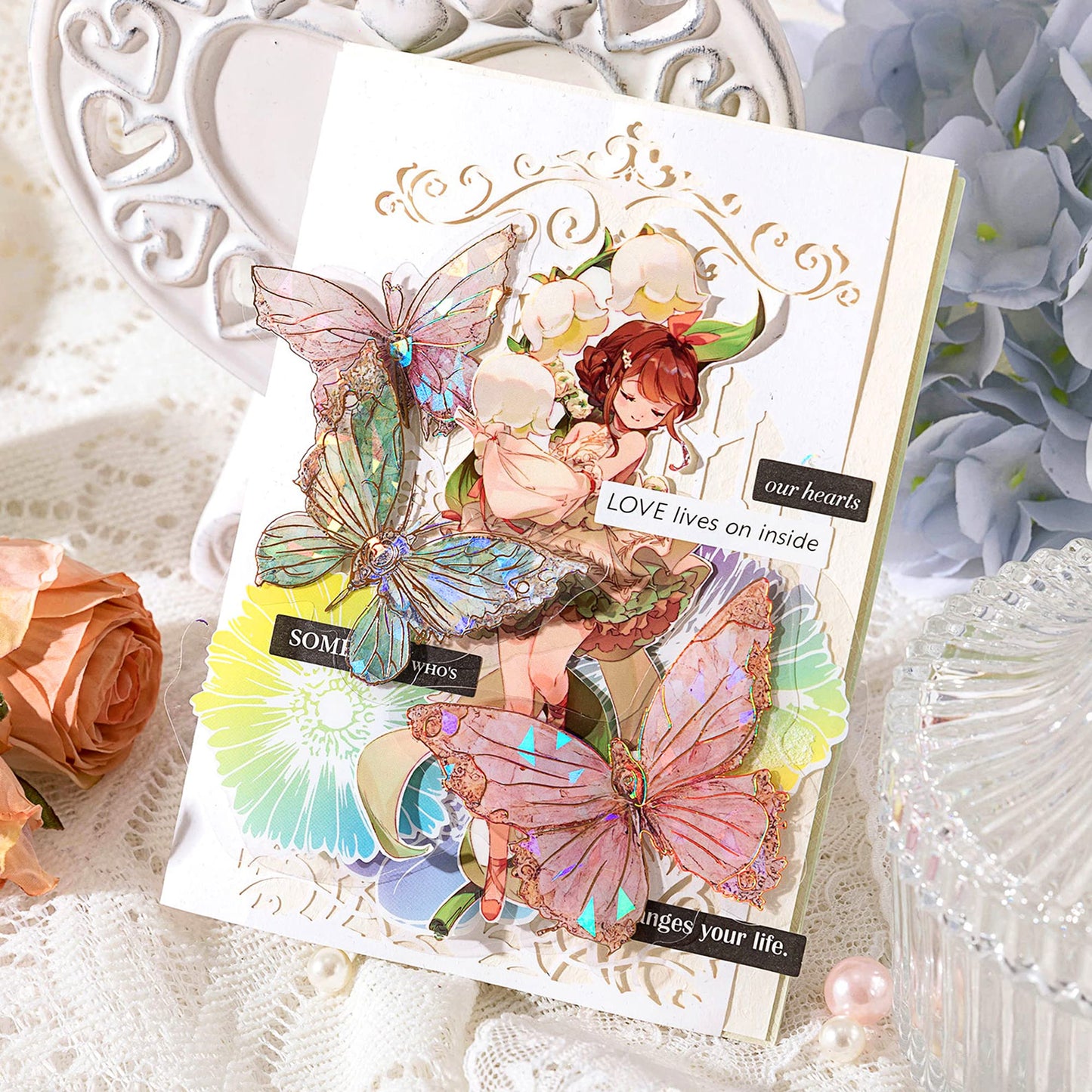 Aromoty Butterfly Stickers Set Ice Crystals Holographic Shiny Transparent Resin Waterproof Stickers Decals 80 Pieces with 4 Themes for Scrapbooking Supplies Junk Bullet Journals Daily Planner Laptop