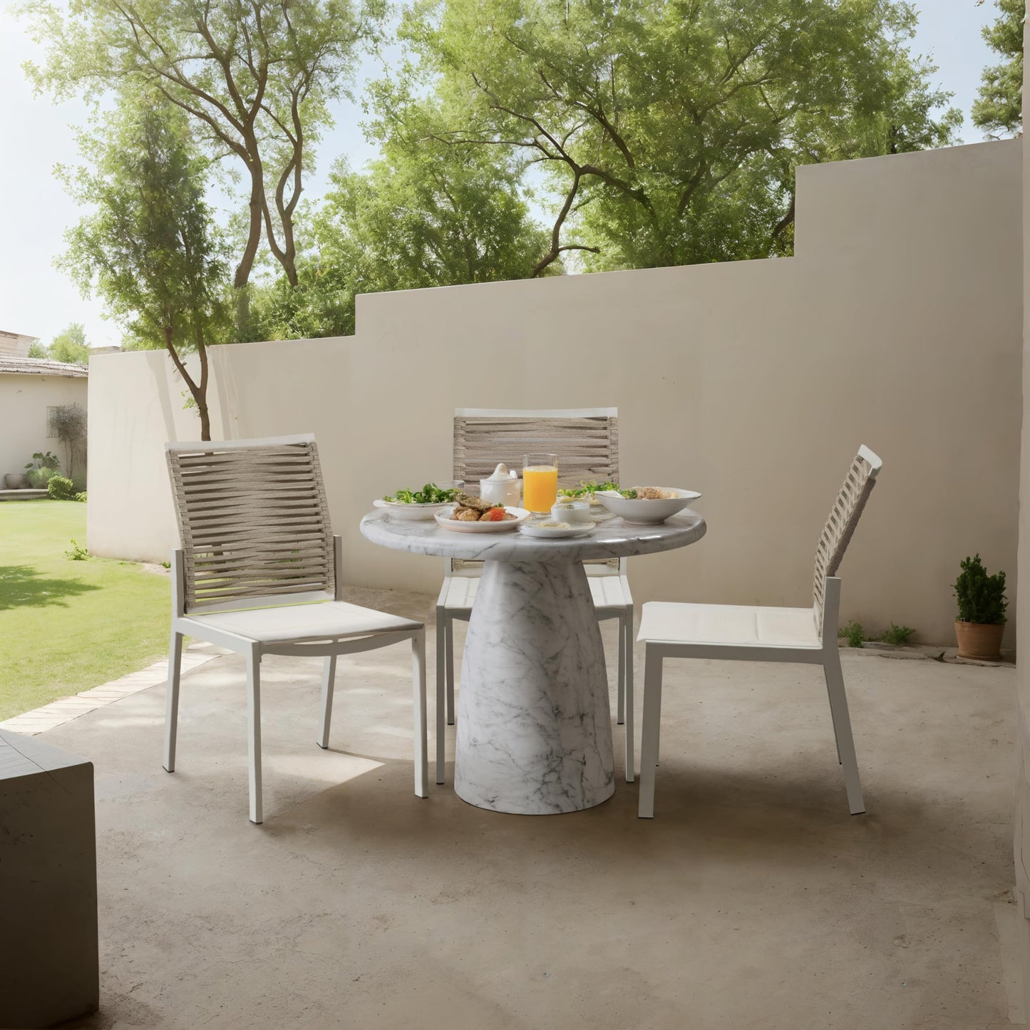 Meridian Furniture 700White-T Cosenza Collection Art Deco 36" Indoor/Outdoor Concrete Dining Table with White Marble Finish, 36" W x 36" D x 30" H, White