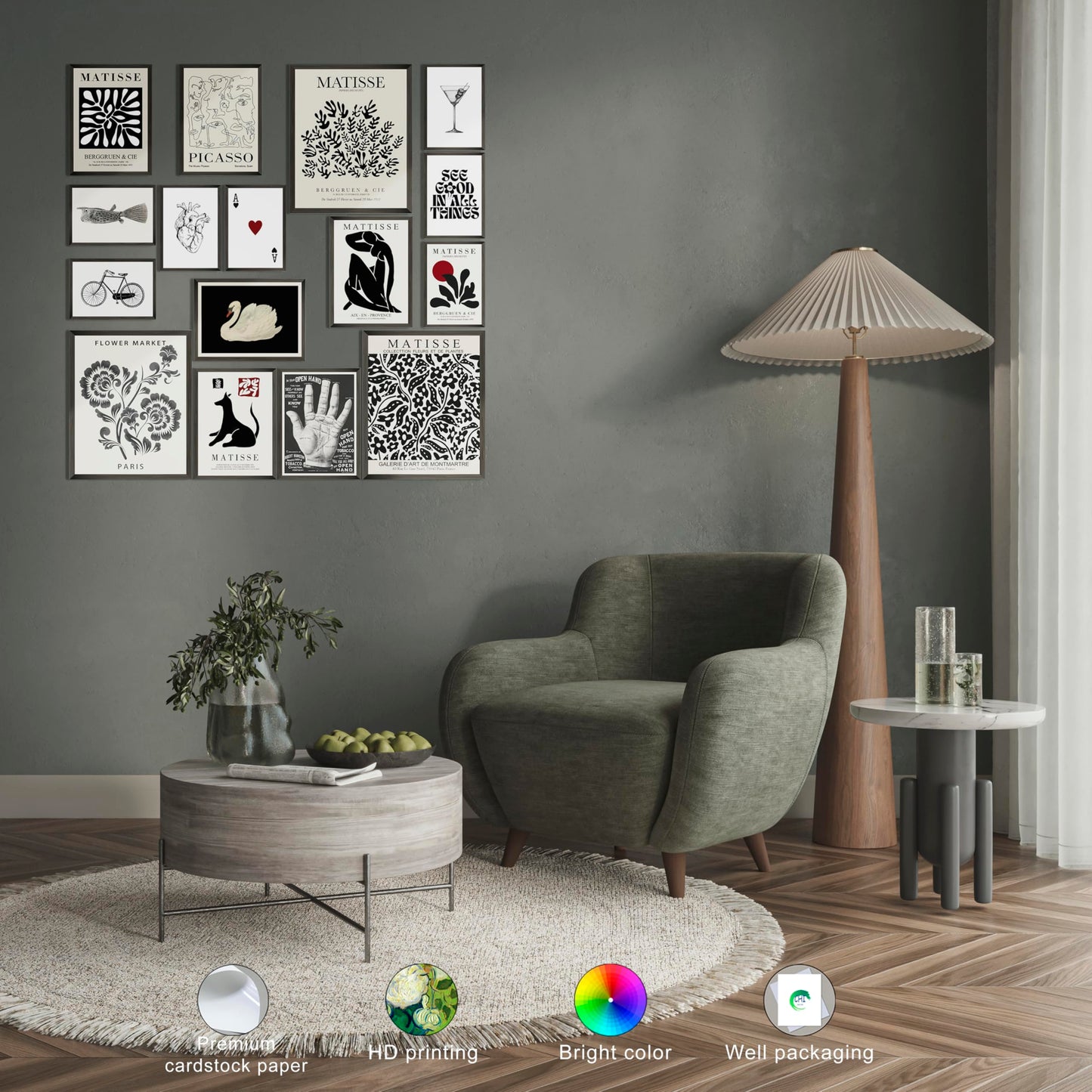 LANCHI95 16 PCS Black and White Home Decor, Eclectic Wall Art, Minimalist Posters for Living Room Aesthetic, Matisse Abstract Gallery Wall Prints for Bedroom, Collage Kit Pictures (UNFRAMED, Black Eclectic 1)