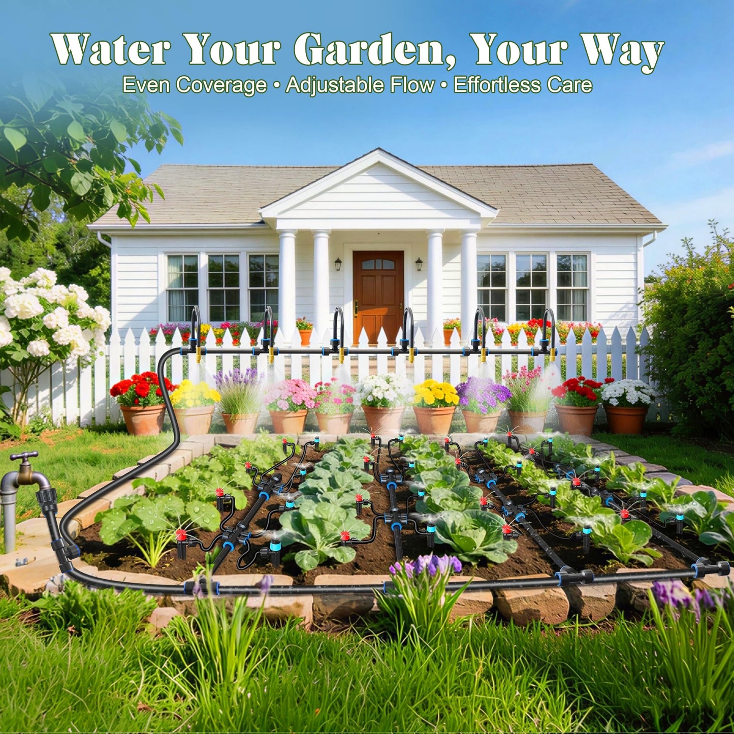 Drip Irrigation Kit for Garden, Automatic Plant Watering System with Quick Connect Fittings, Water Saving Irrigation Tubing Hose and Accessories for Yard, Greenhouse, Lawn & Raised Bed (191FT)