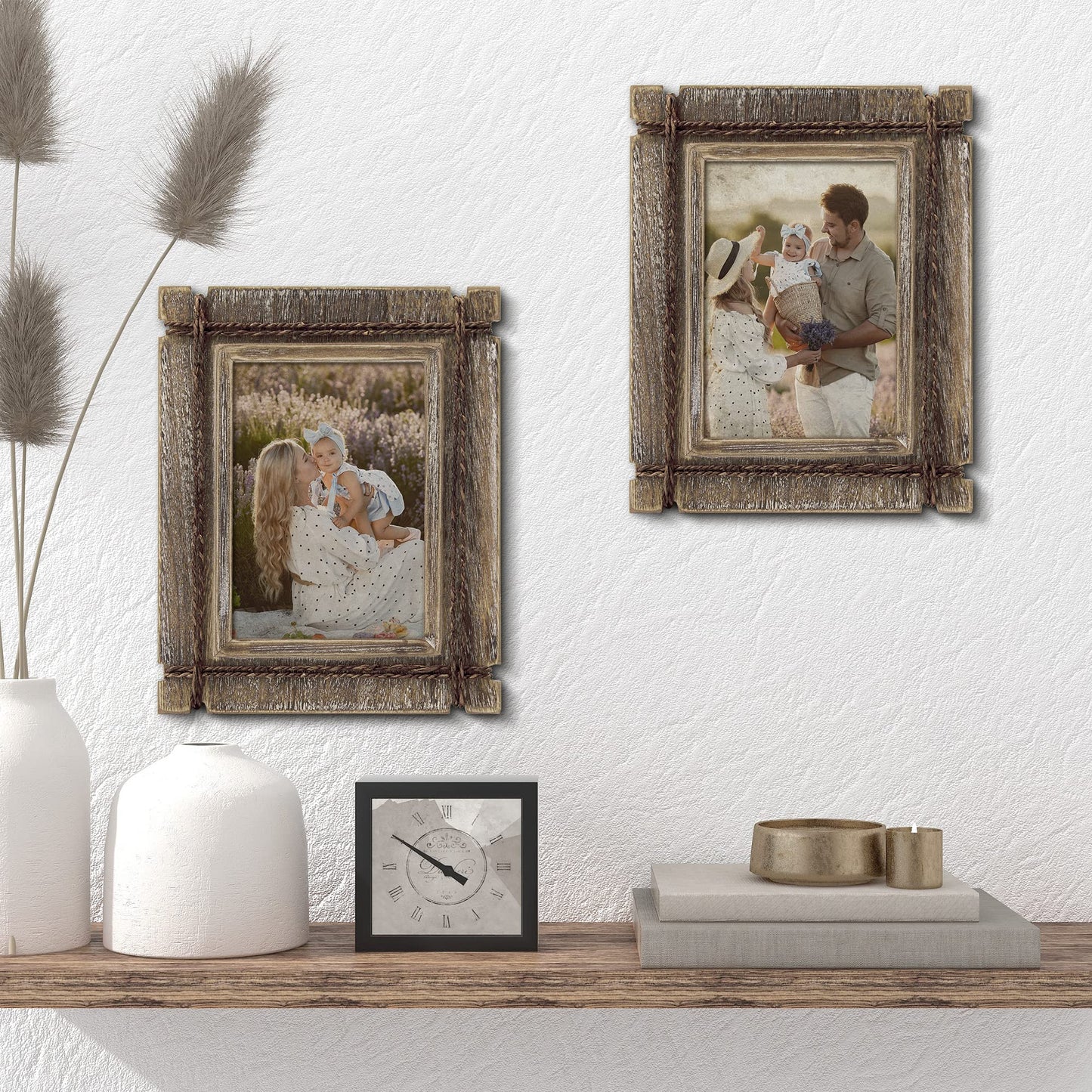 takfot Rustic Picture Frames 5x7 Wooden Picture Frame Set of 2, Distressed Western Photo Frame with Real Glass Wall and Tabletop Display Mothers Day Gift for Mom Dad Family Friends