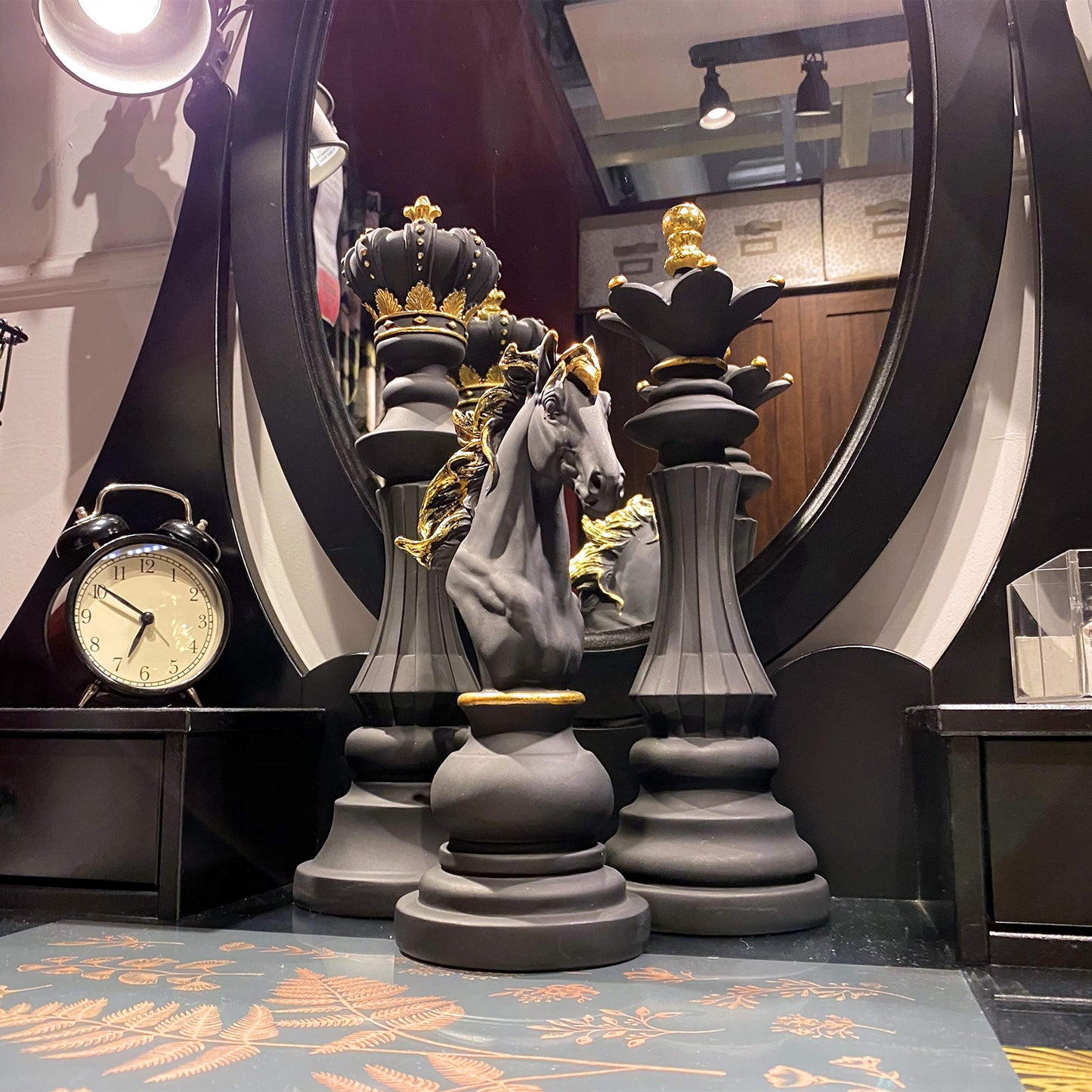 LOOYAR Three Pack Chess King Queen Knight Statue Sculpture Ornament Collectible Figurine for Home Office Desk Table Decoration Gift