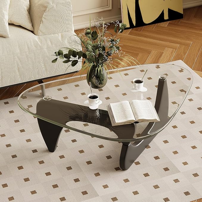 Coffee Table for Living Room Mid Century Modern Center Table with Glass Top and Wood, 36 Inch, Transparent/Black