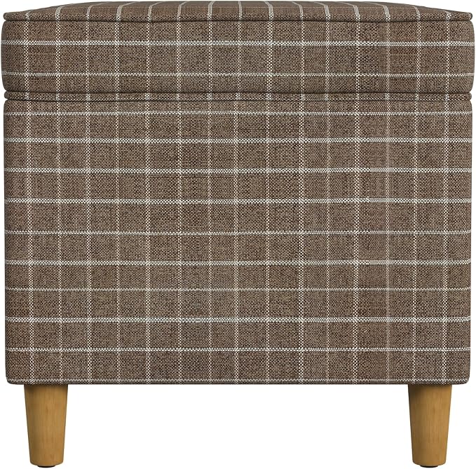 Spatial Order Home Decor | Dinah Collection Modern Storage Ottoman | Ottoman with Storage for Living Room & Bedroom(Brown Windowpane Fabric)