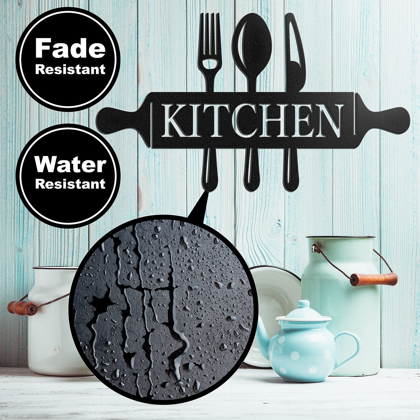 Vivegate Metal Utensil Wall Decor - Modern Black Country Sign for Kitchen and Dining Room