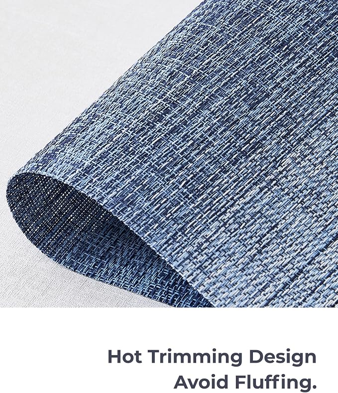 Leetaltree Gradient Blue Woven Placemats Set of 8 - Heat Resistant Non-Slip Place mats for Dining Table, Washable Durable PVC Vinyl Woven Table Mats(Gradient Blue, 8)