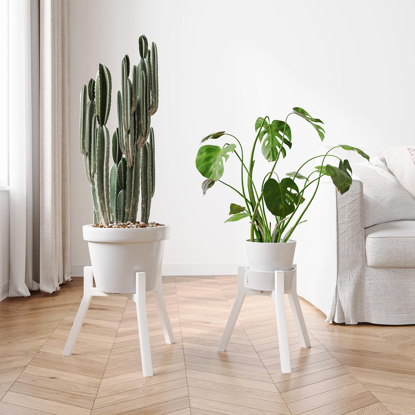 IRCPEN Adjustable Plant Stands Set of 2, Metal Small Plant Holder, Heavy Duty Stable Flower Holder Stand Rack for Various Pot Sizes Indoor Outdoor Corner Living Room Balcony Office White PS-007WH-2