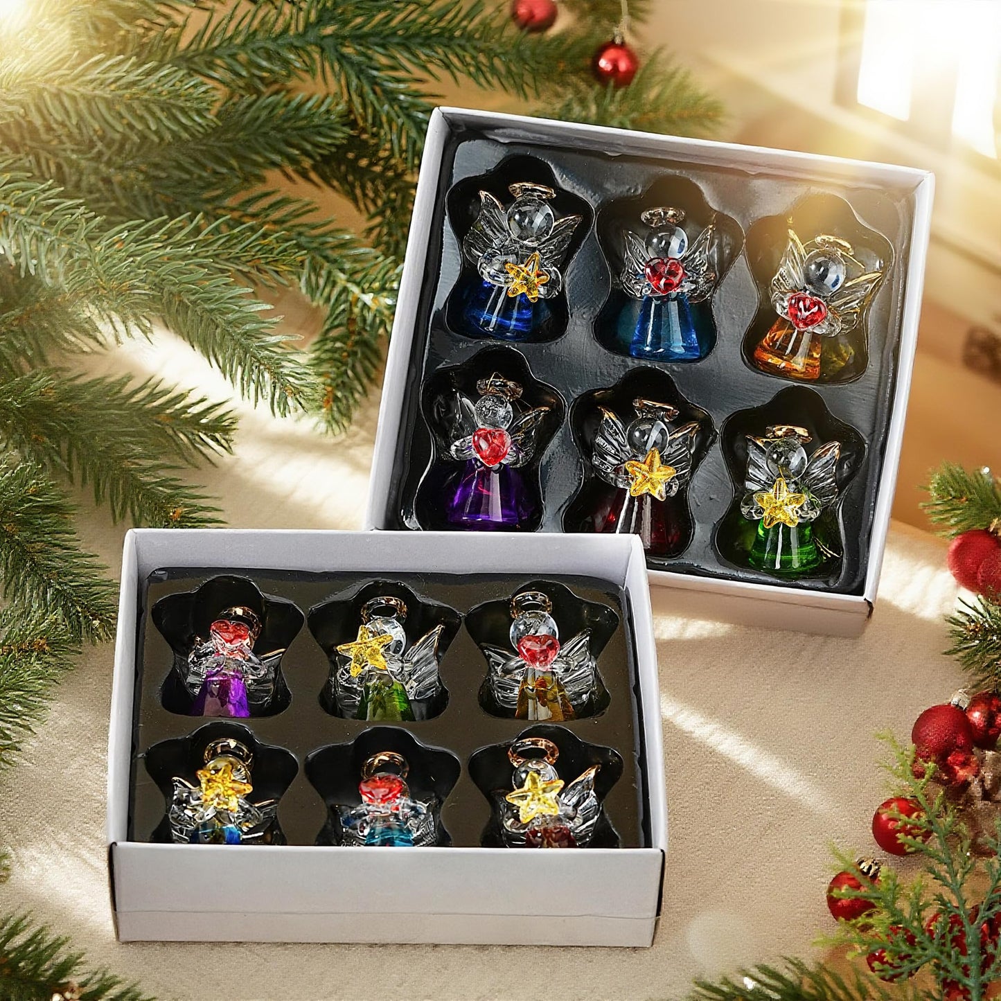 Mini Glass Angel Christmas Ornaments for Tree, 1.6" Small Crystal Guardian Angel Ornament Bulk for Christmas Tree, 2025 Hand Blown Spun Glass Home Decor Xmas Gift, Set of 12
