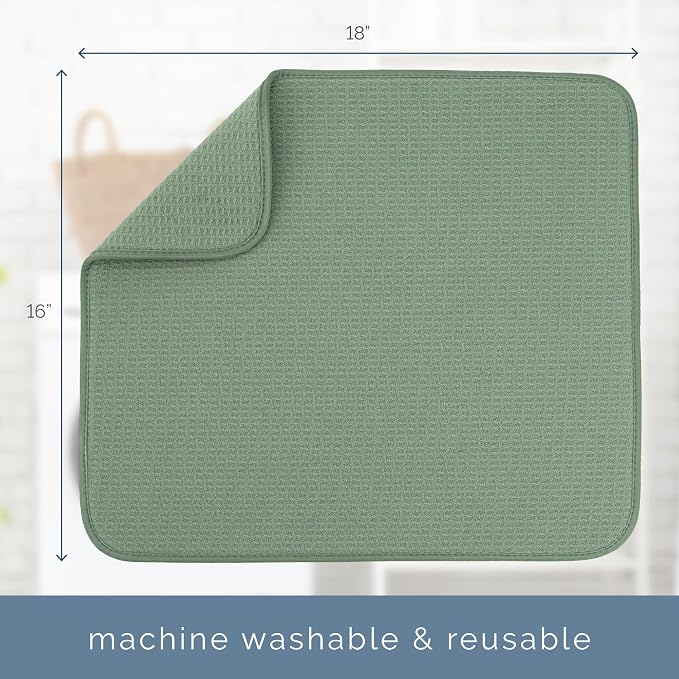 S&T INC. Dish Drying Mat, 16” x 18”, Absorbent Microfiber Kitchen Counter Mat, Dish Drying Pad for Dishes, Utensils, Pots and Pans, Large, Sage Green