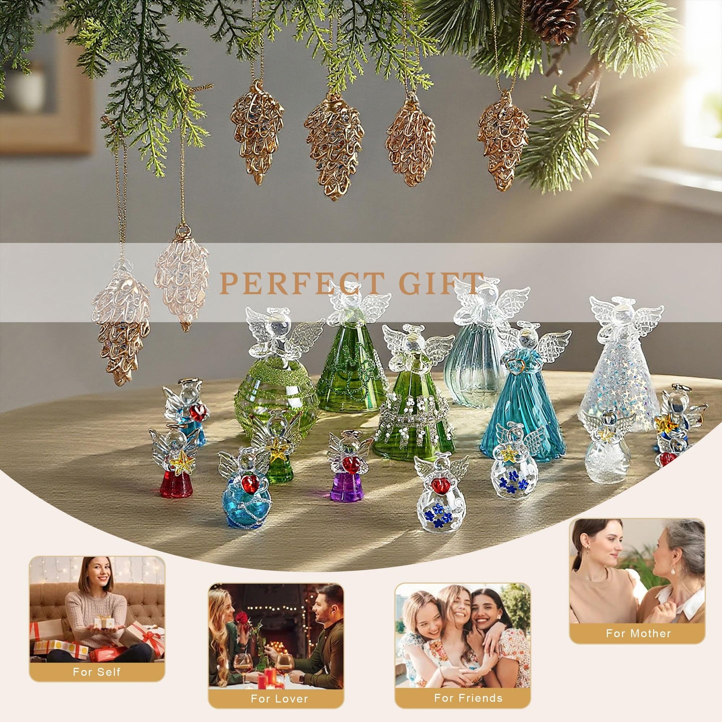 Spun Glass Pine Cone Christmas Ornaments for Tree, Crystal Pinecone Ornament Bulk for Christmas Tree, 2025 Blown Glass Home Decor Xmas Gift, Set of 6 Winter Decor