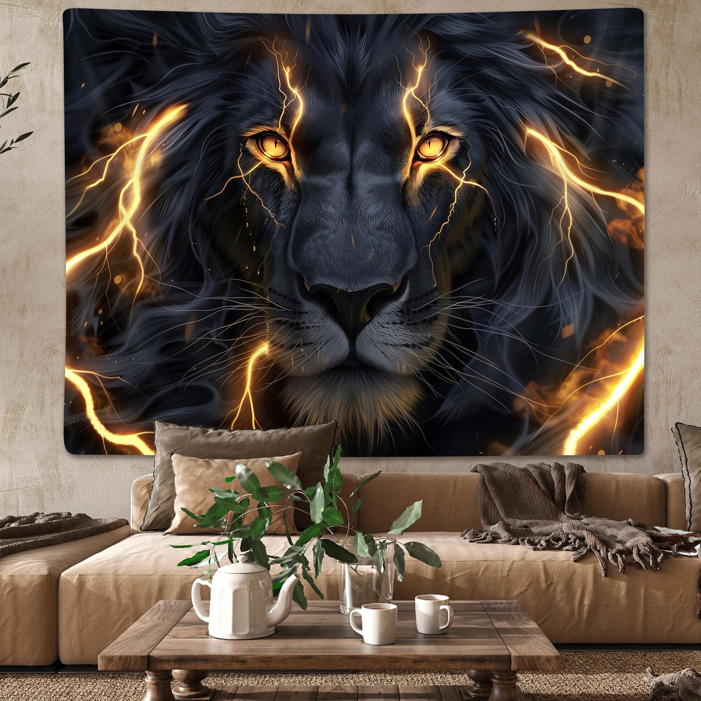 Sokdcam Cool Lion Tapestry Wall Hanging, Black and Gold African Lion Wild Animal Men Hippie Art Decor Tapestries, Wall Tapestries for living Room Bedroom Home Dormitory Decoration 60X40 Inch