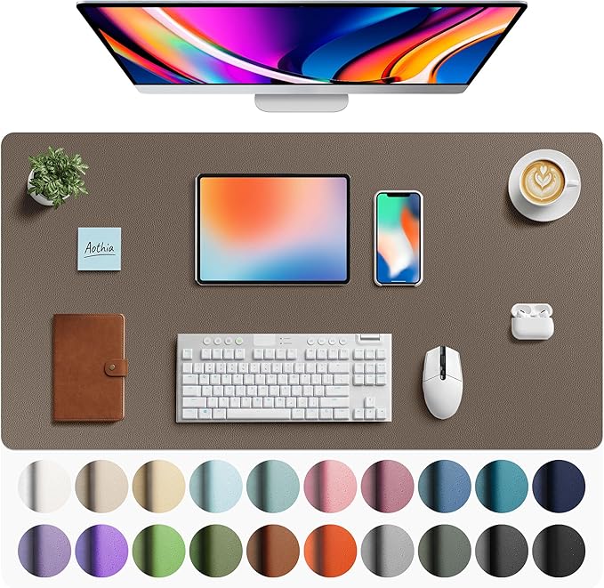 Aothia Faux Leather Desk Mat - Large Mouse Pad, Non-Slip PU Leather Blotter, Waterproof Writing Surface for Office and Home (Coffee, 40" x 24")