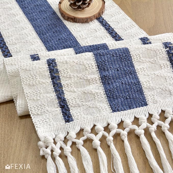 FEXIA Boho Table Runner with Tassels for Summer Home Decor Farmhouse Rustic Burlap Table Decoration for Living Room Dining Room Graduation Decor (12x72 Inches)