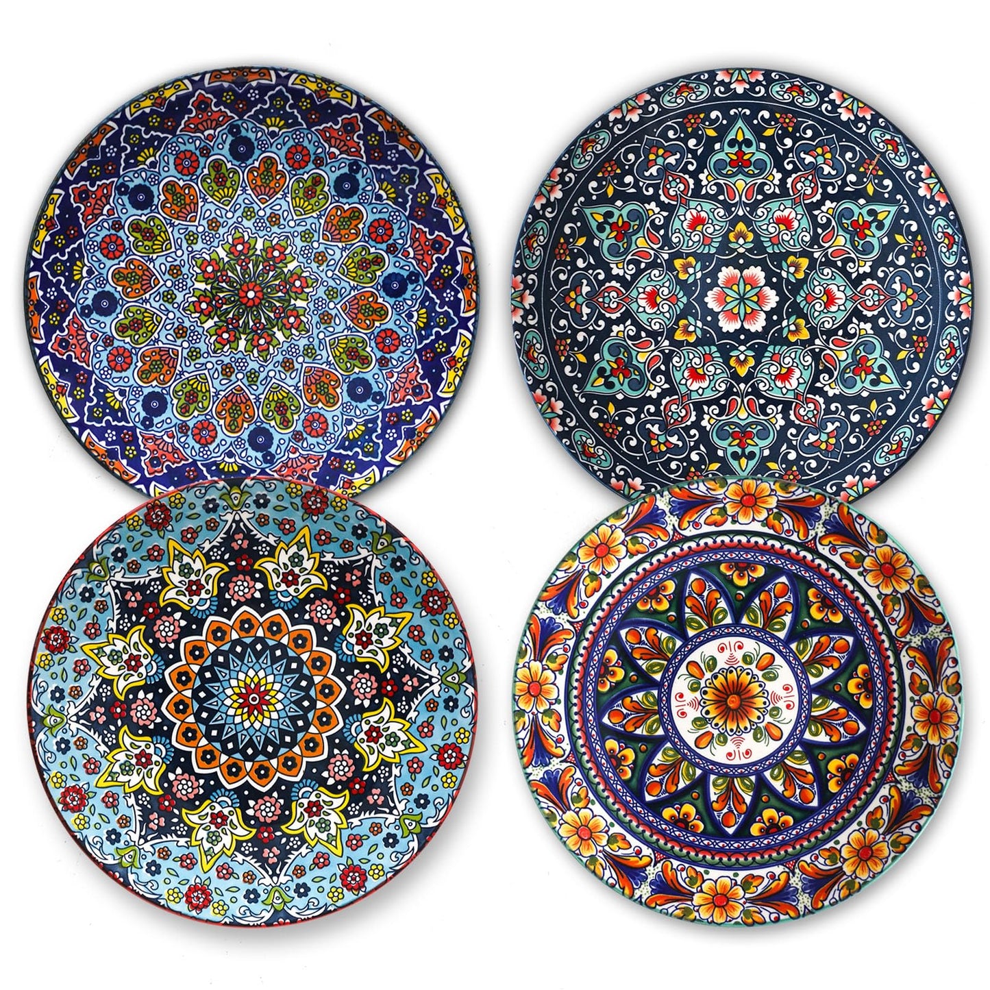 HASENSE Dinner Plate Set of 4, 10.5 Inch Porcelain Plates for Kitchen, Large Salad Plates for Steak, Dishes Set for Restaurant, Microwave, Oven & Dishwasher Safe for Christmas Gift, Bohemian