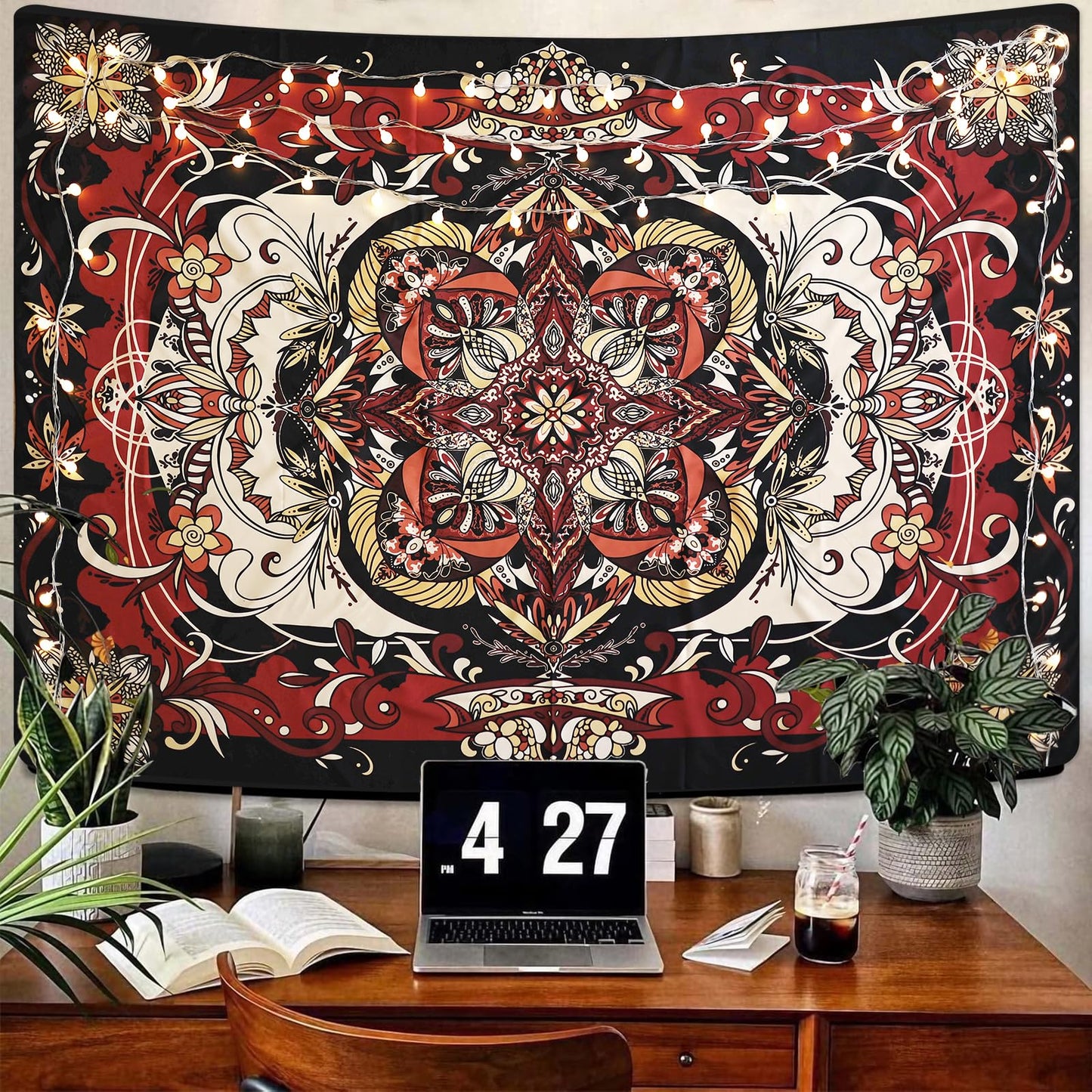 CHDGDHC Boho Mandala Moth Tapestry,Hippie Floral Aesthetic Wall Tapestries, Psychedelic Aesthetic Decor, Large Tapestry for Bedrooms, Living Rooms, and Dorms-59.1x49.2 Inch