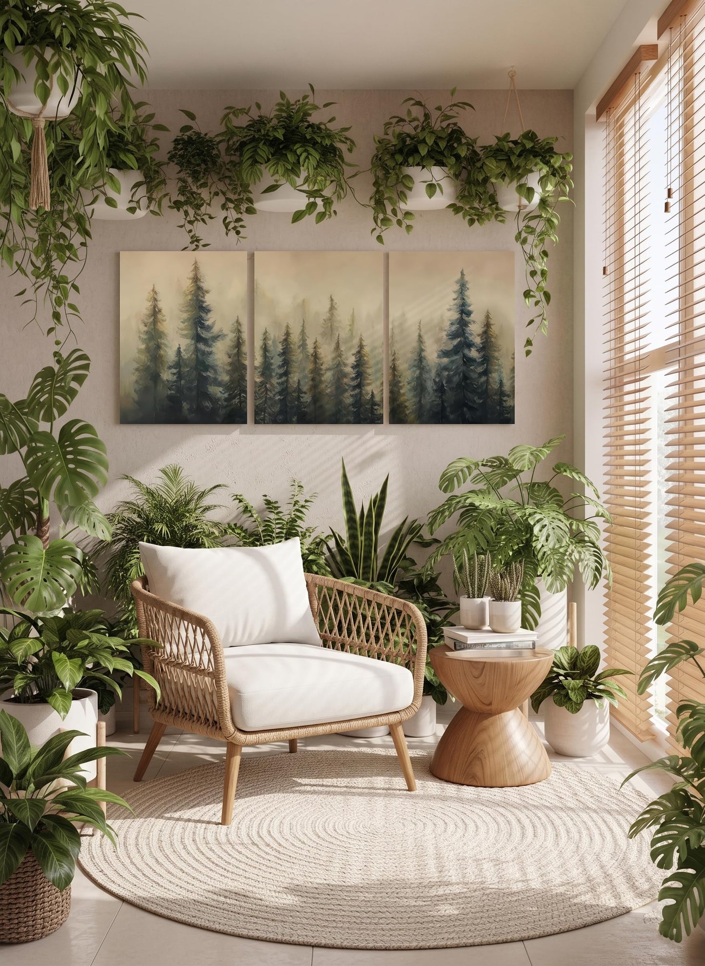Foggy Forest 3 Piece Canvas Wall Art - Moody Pine Tree Misty Mountain Triptych - Framed Nature Greenery Landscape Prints - Large Modern Farmhouse Woodland Decor for Living Room Bedroom Office - Ready to Hang