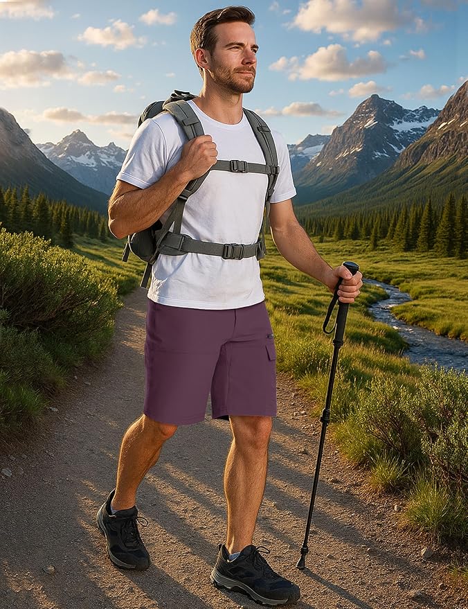 CRYSULLY Men's Hiking Cargo Shorts Outdoor Summer Lightweight Quick Dry Work Casual Shorts with 5 Zipper Pockets