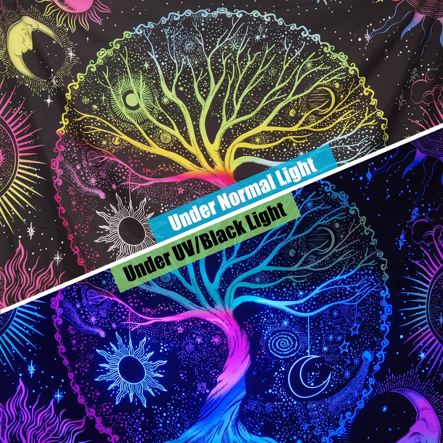AACKart Blacklight Tapestry for Bedroom - Spiritual Tree of Life Wall Tapestry Glow in the Dark Wall Hanging 59.1 x 51.2 inches