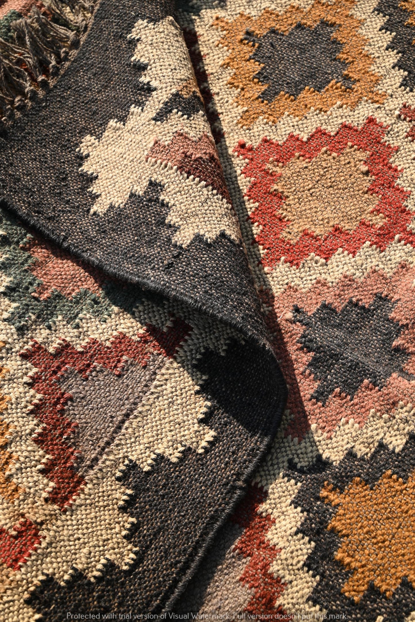 RugsJaipurIndia Boho Kilim Area Rug Wool & Jute Flatweave Handmade Tribal Geometric Rug Southwestern Farmhouse Carpet for Living Room Bedroom Kitchen Entryway 2X3